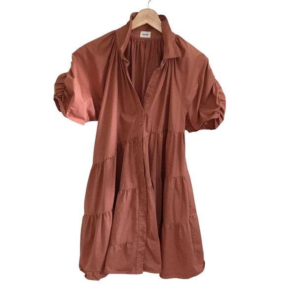 ABERCROMBIE & FITCH AUREUM Women's Cinnamon Poplin Trapeze Mini Shirt Dress Sz M - Picture 1 of 7